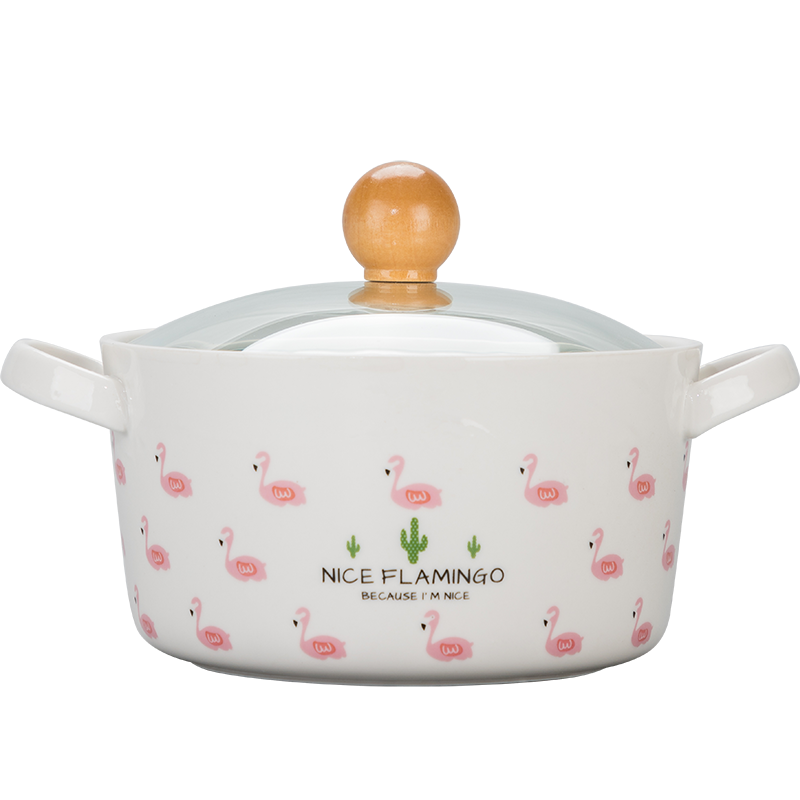 OUSSIRRO Flamingos Cartoon Creative instant Noodles Bowl With lid Ceramic Bowl Cute Student Job Bowl Soup Bowl - waseeh.com