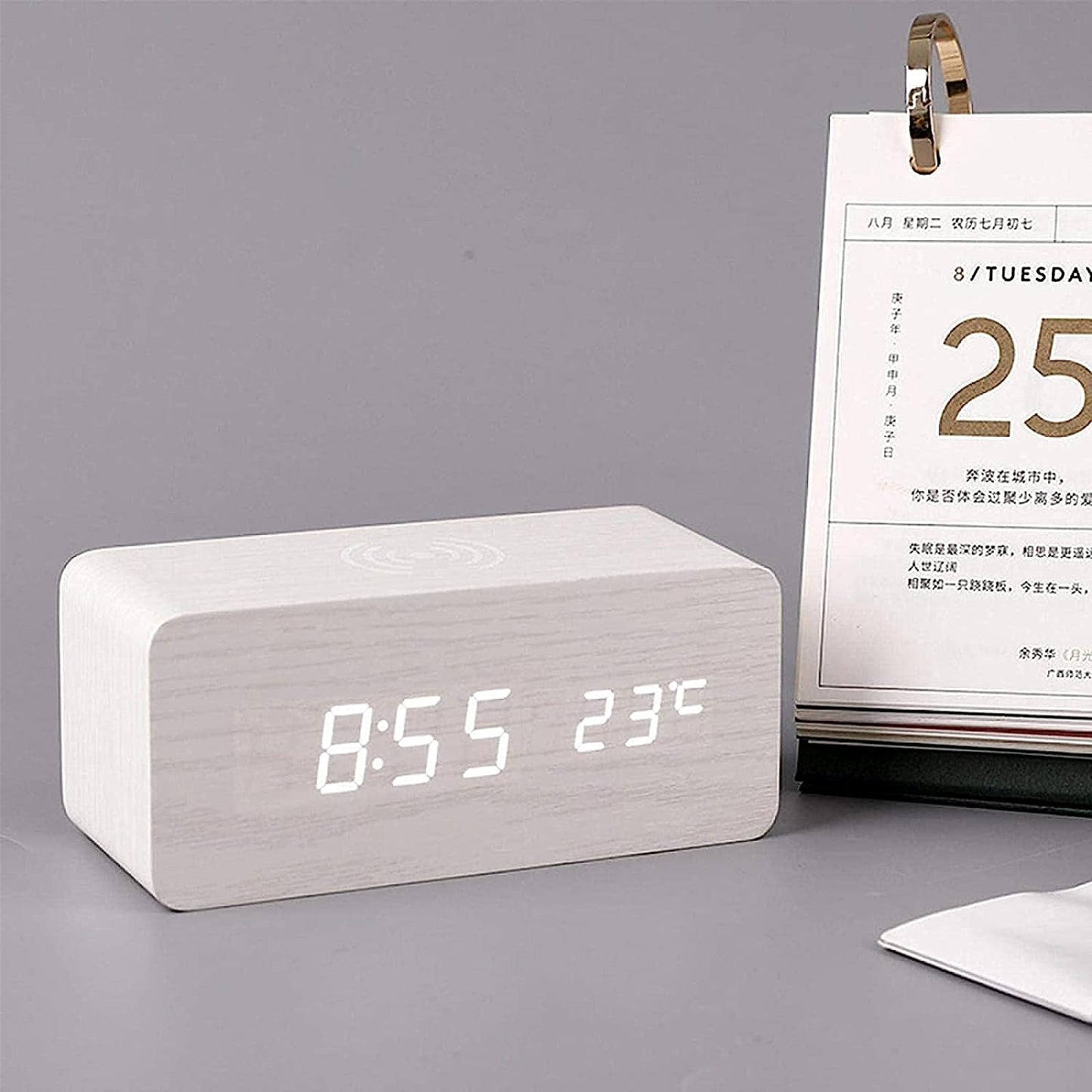 Wooden Digital Alarm Clock (Wireless Charging) - waseeh.com