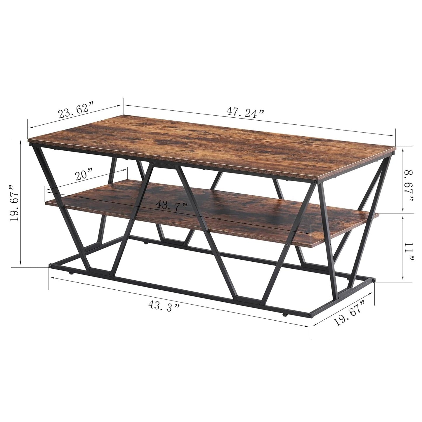 Haetur Industrial Coffee Living Room Center Table