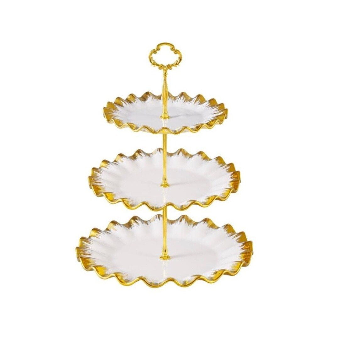 3 Portion Cupcake plate with golden borders - waseeh.com