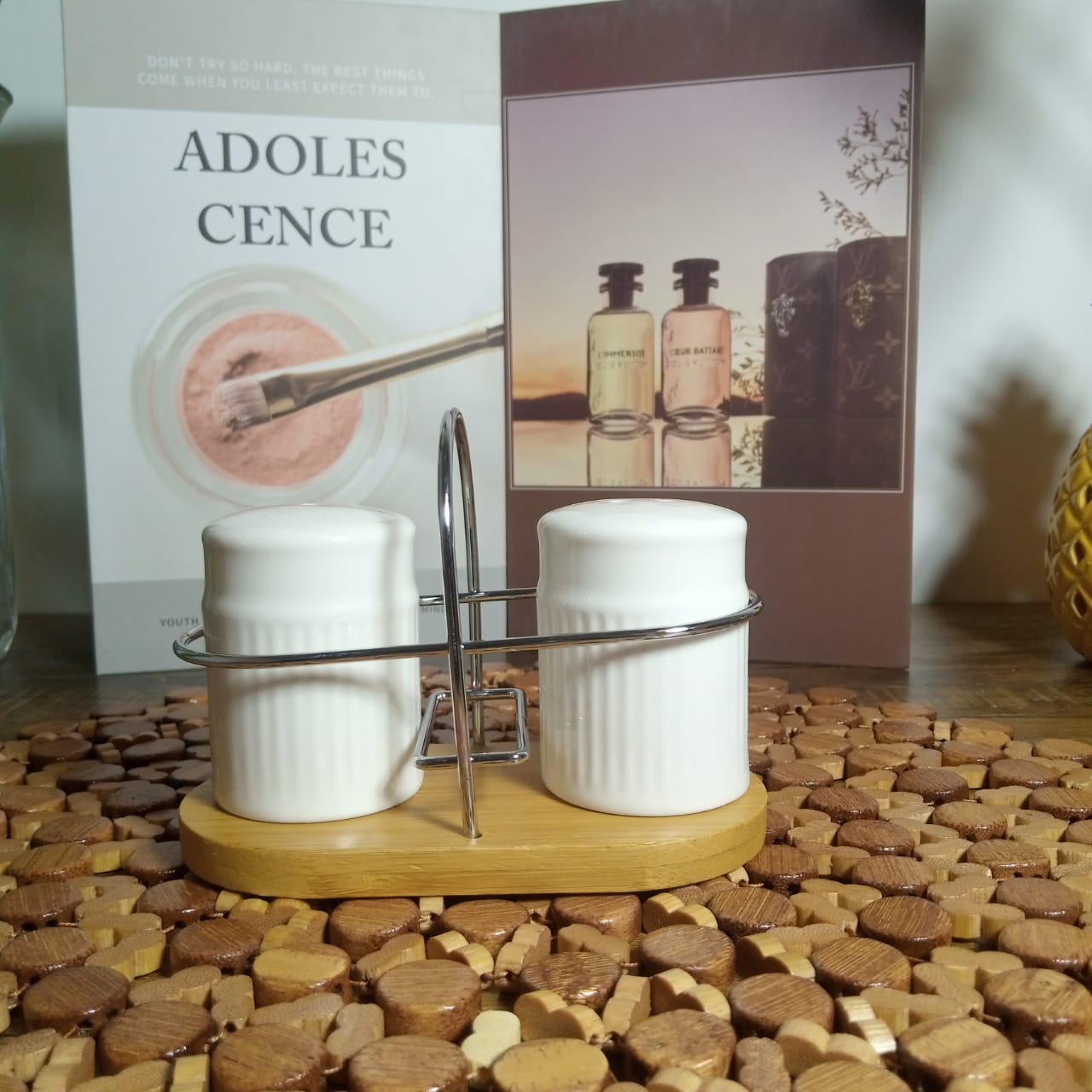 Imperial Ceramic Salt and Pepper Set With Bamboo Base - waseeh.com