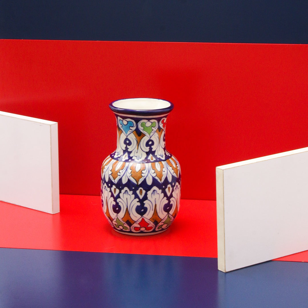 Fantasy Neck Felicity Vase-Blue pottery - waseeh.com