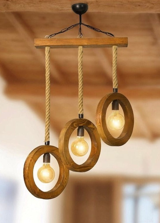 Triple Ring Lamp with Handmade Rope
