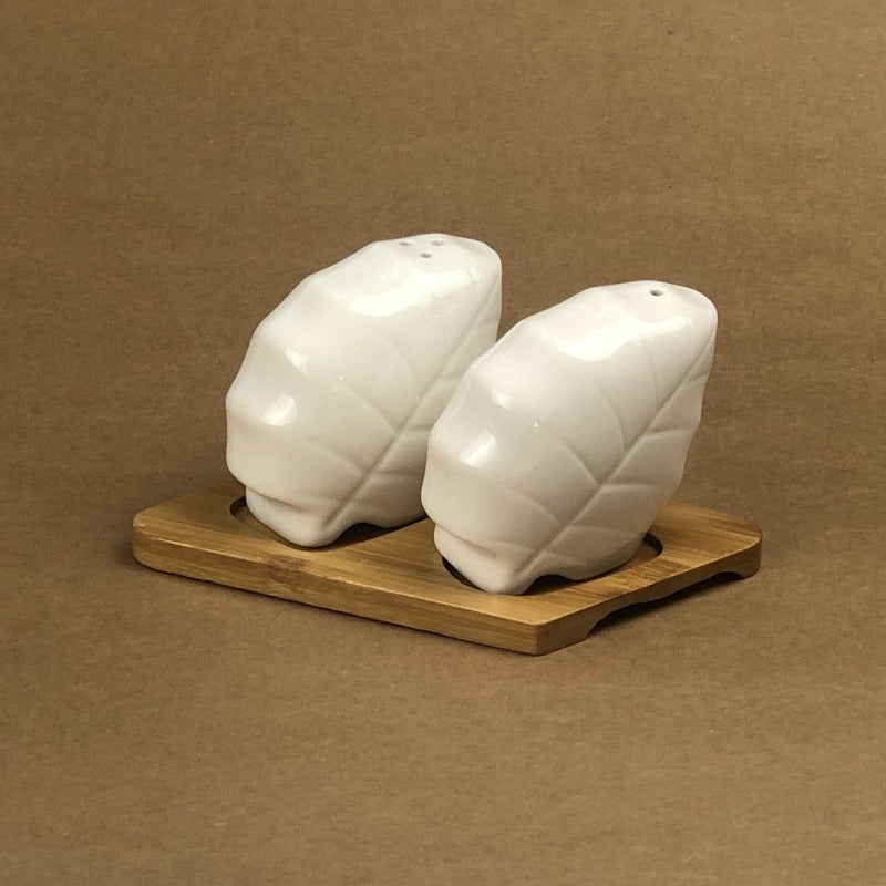 Imperial Ceramic Salt and Pepper Set With Bamboo Base - waseeh.com