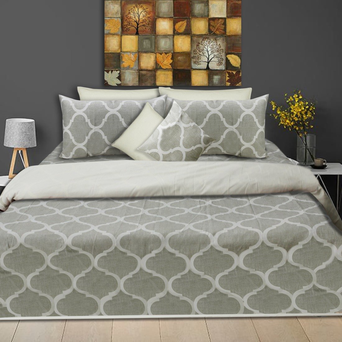 Export Cotton Quilt Cover Set - 6 pcs - Gray Geometric - waseeh.com