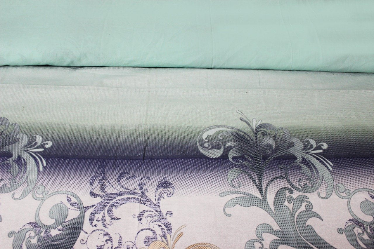 Cotton Quilt Cover Set - 4 pcs - White and Blue Floral - waseeh.com