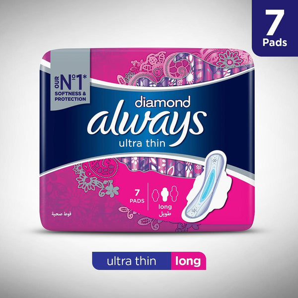 Always Diamonds Ultra Thin Sanitary Pads, Long, Single Pack - waseeh.com