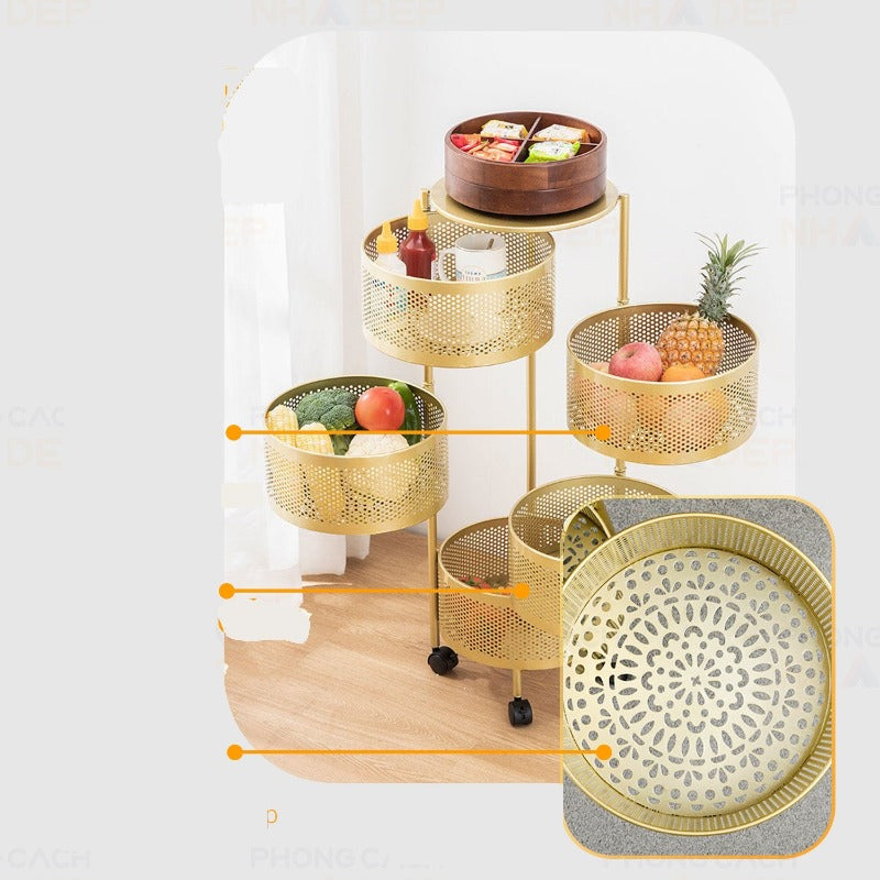 Parfait Rotating Basket Trolley (Golden Round) - waseeh.com