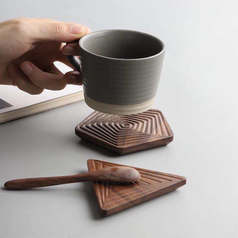 Geometry Peach Wood Coasters (Pack 4) - waseeh.com