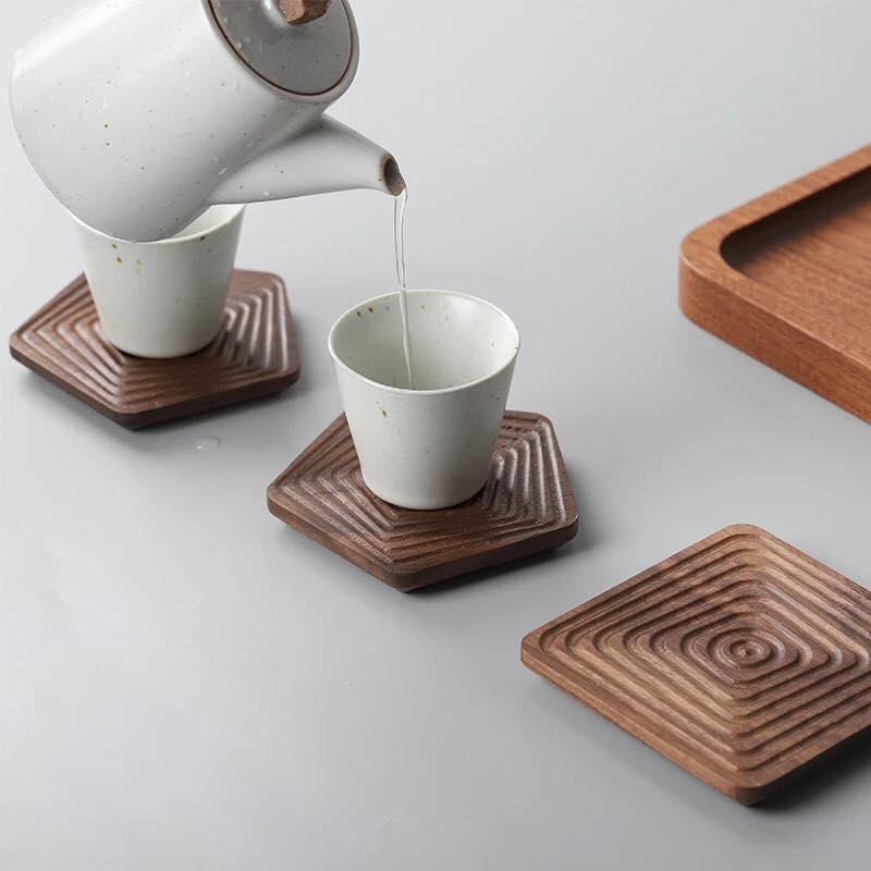 Geometry Peach Wood Coasters (Pack 4) - waseeh.com