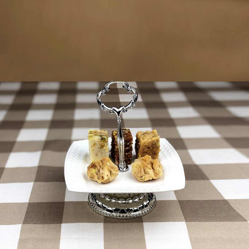 Pastry Stand in Ceramic with Silver Base - Small Size - waseeh.com