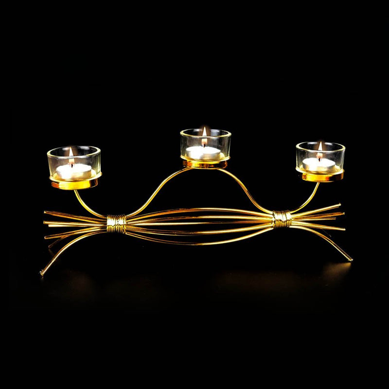 Toffee Wrap Metal Golden Candle Stand with Glass Pot - waseeh.com