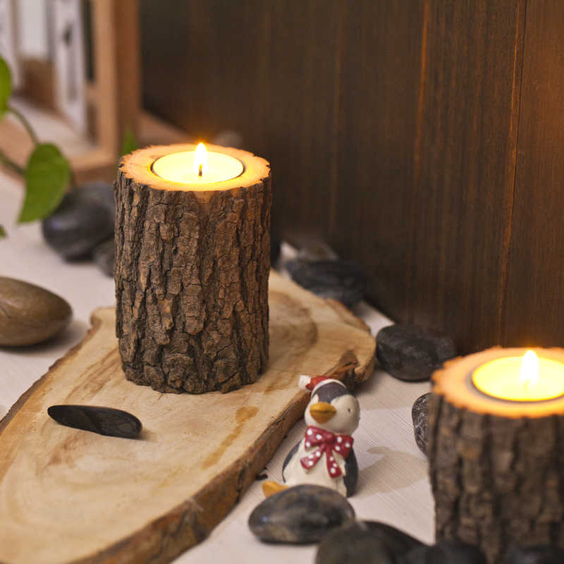 Wooden Log Candle Holders (3 Pcs) - waseeh.com