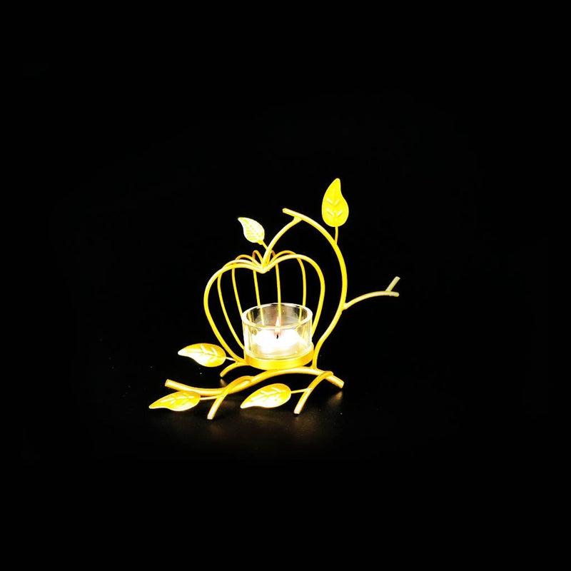 Apple Cage Metal Golden Candle Stand with Glass Pot - waseeh.com