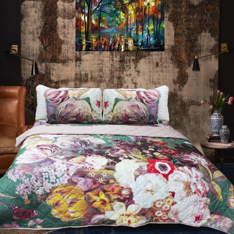 Multi Colored Floral Bed Spread (Comforter Set) - waseeh.com