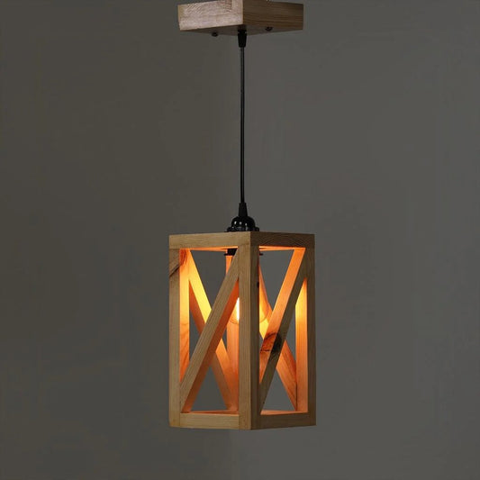 Symmetric Beige Wooden Single Hanging Lamp