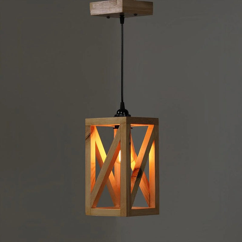 Symmetric Beige Wooden Single Hanging Lamp