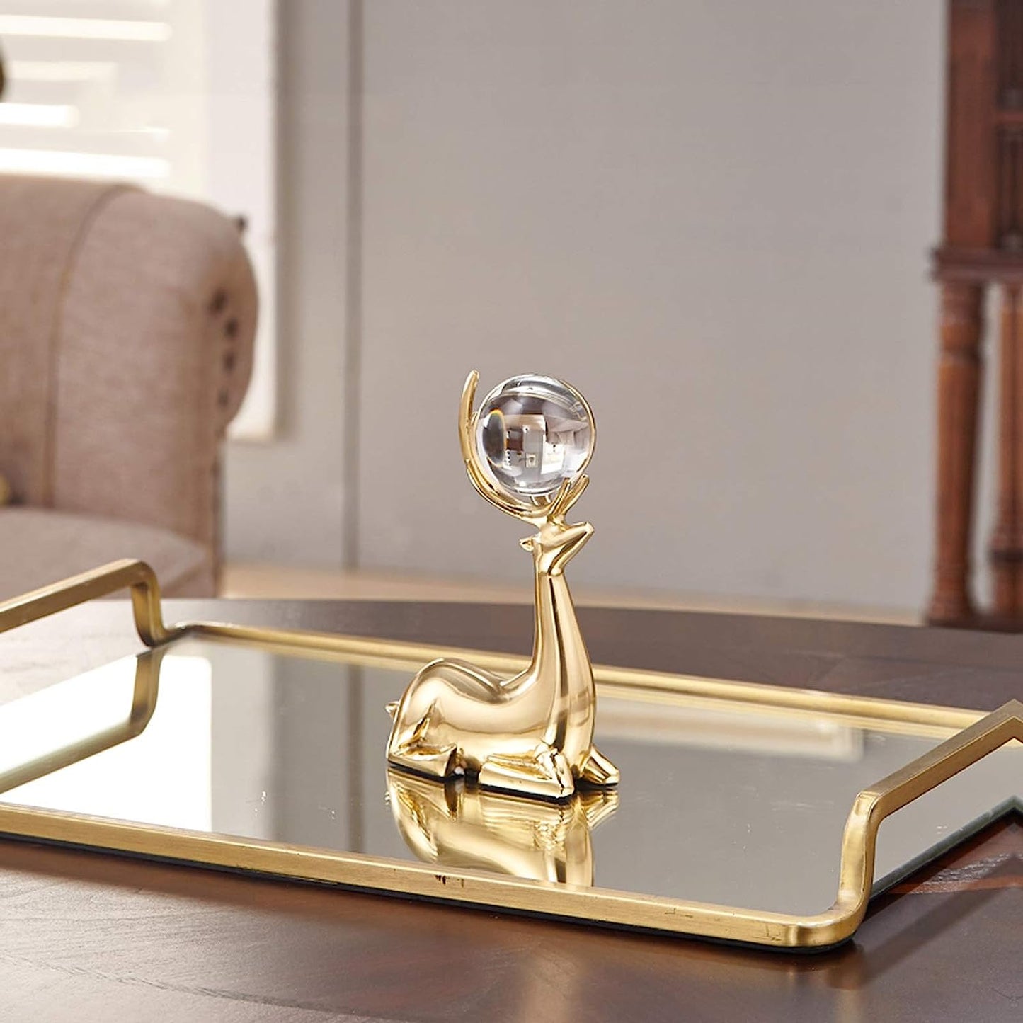 Golden Statue Deer Pearl Sculpture Decor (3pcs) - waseeh.com