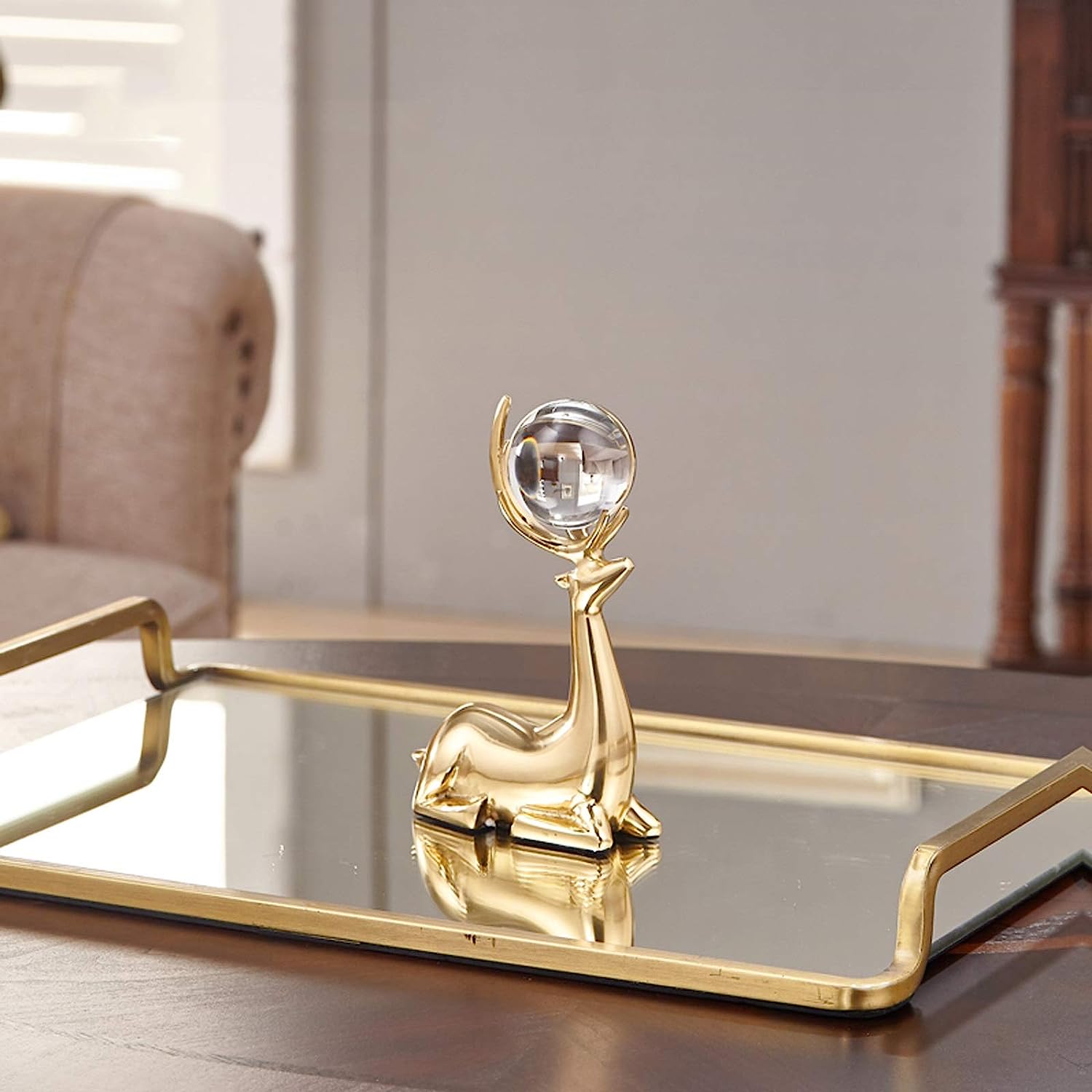 Golden Statue Deer Pearl Sculpture Decor (3pcs) - waseeh.com