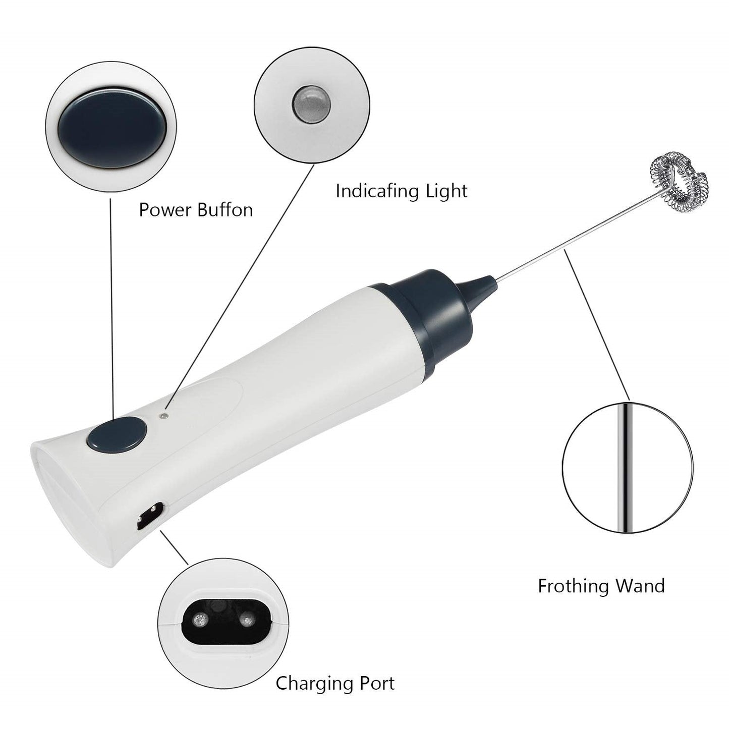 Electric Milk Frother Rechargeable Handheld Wand Coffee Mixer - waseeh.com