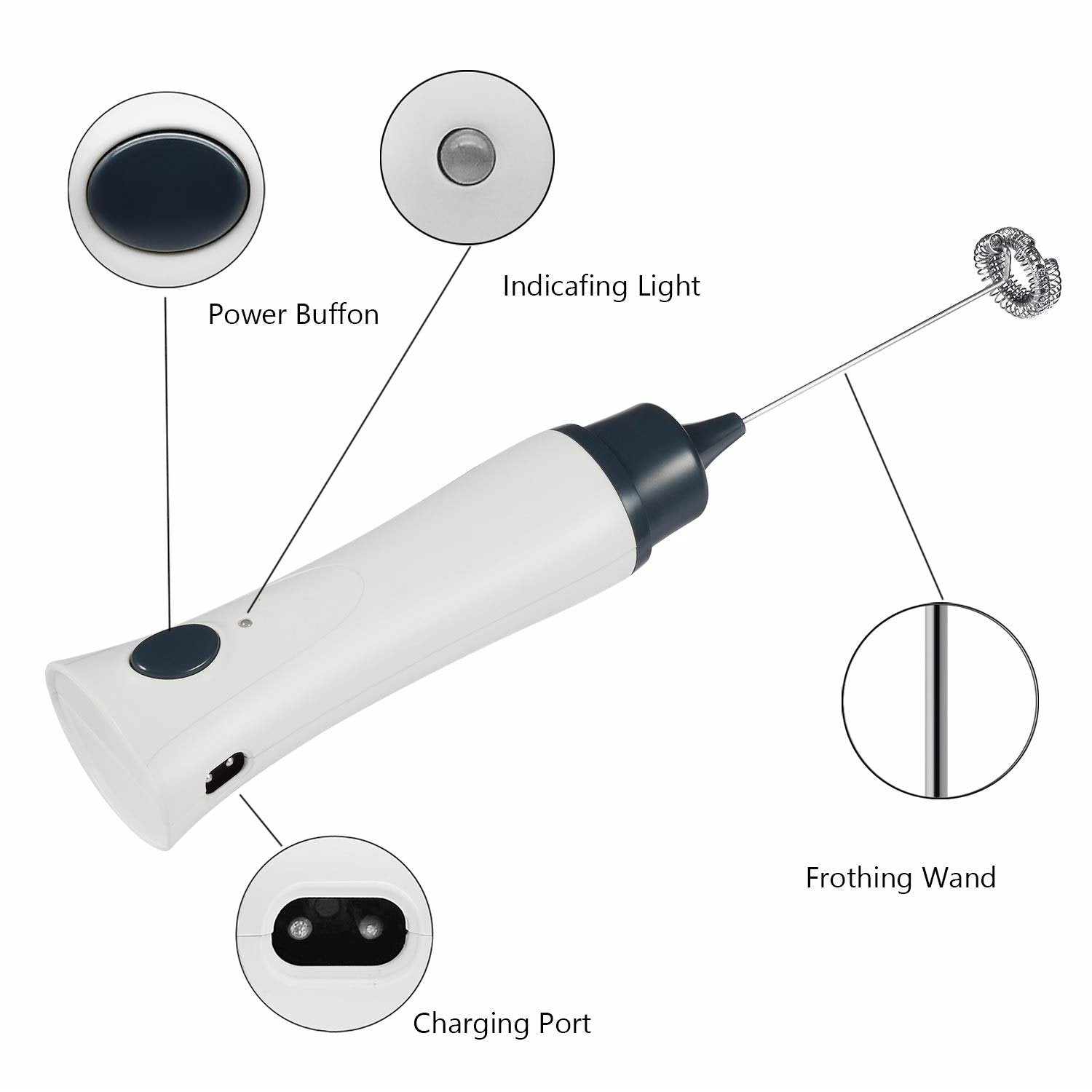 Electric Milk Frother Rechargeable Handheld Wand Coffee Mixer - waseeh.com