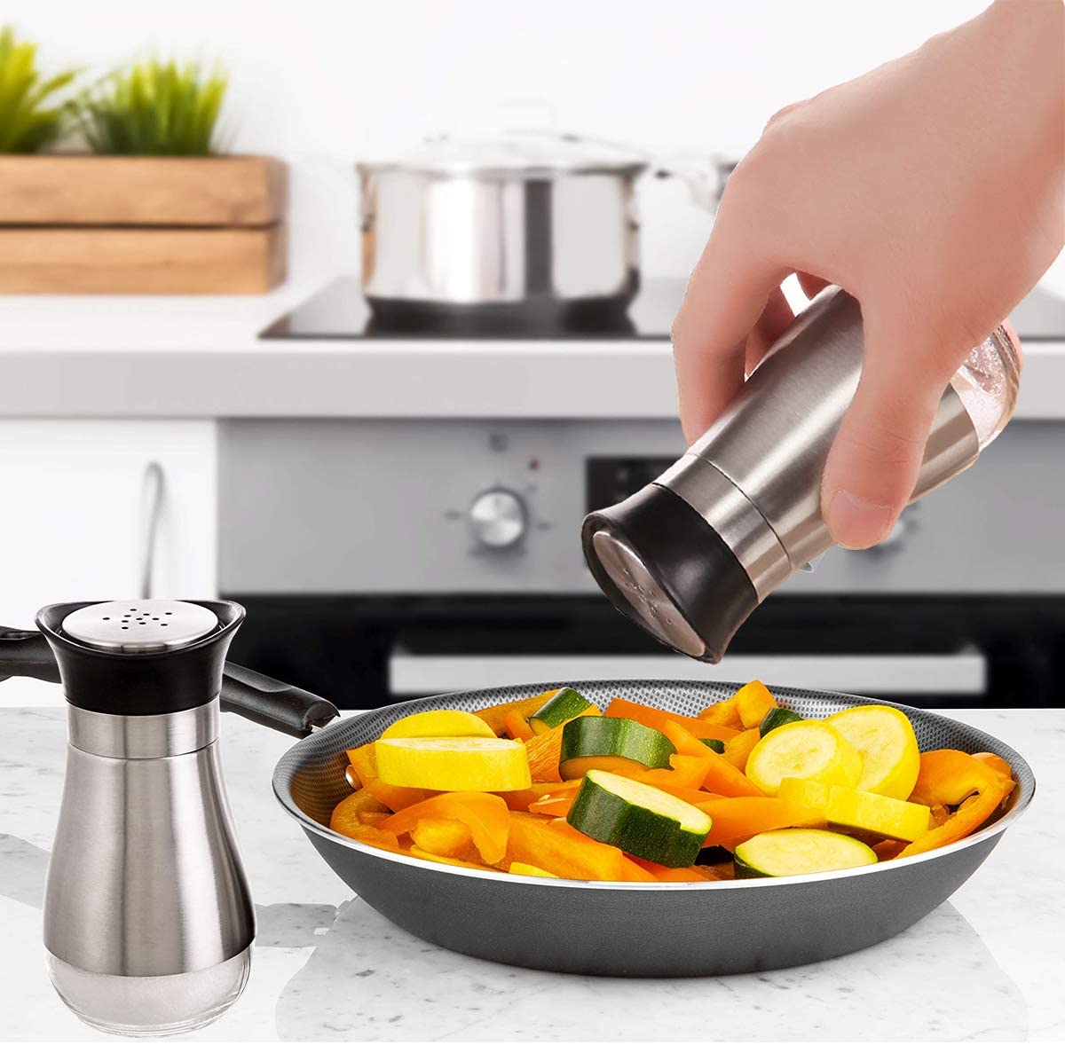 Stainless Steel Glass Lids Salt and Pepper (2Pcs) - waseeh.com