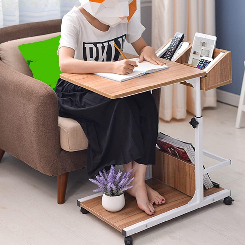 Side Computer Tble Movable Bed Side Computer Table With Wheels Storage Adjustable Table ...