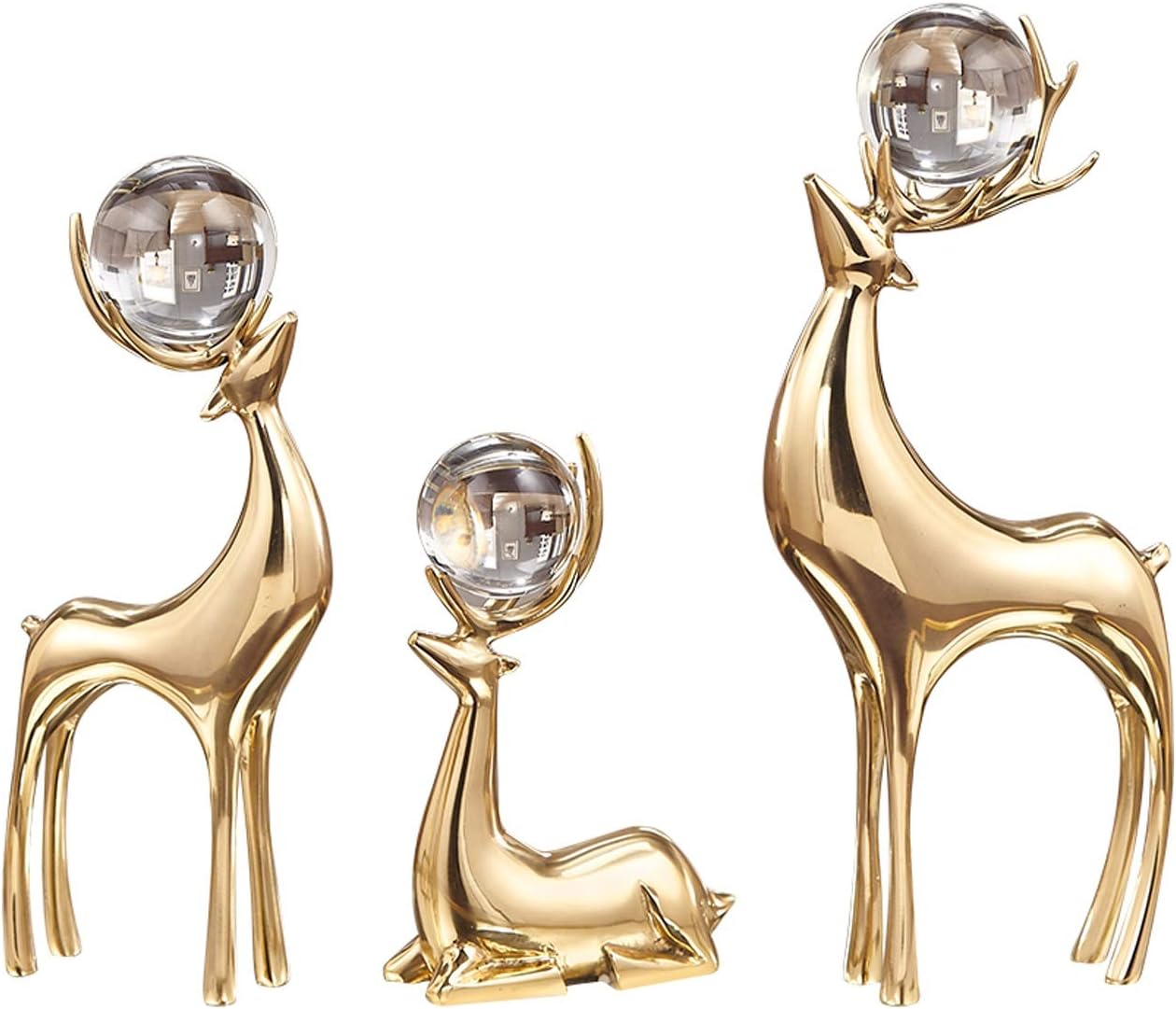 Golden Statue Deer Pearl Sculpture Decor (3pcs) - waseeh.com