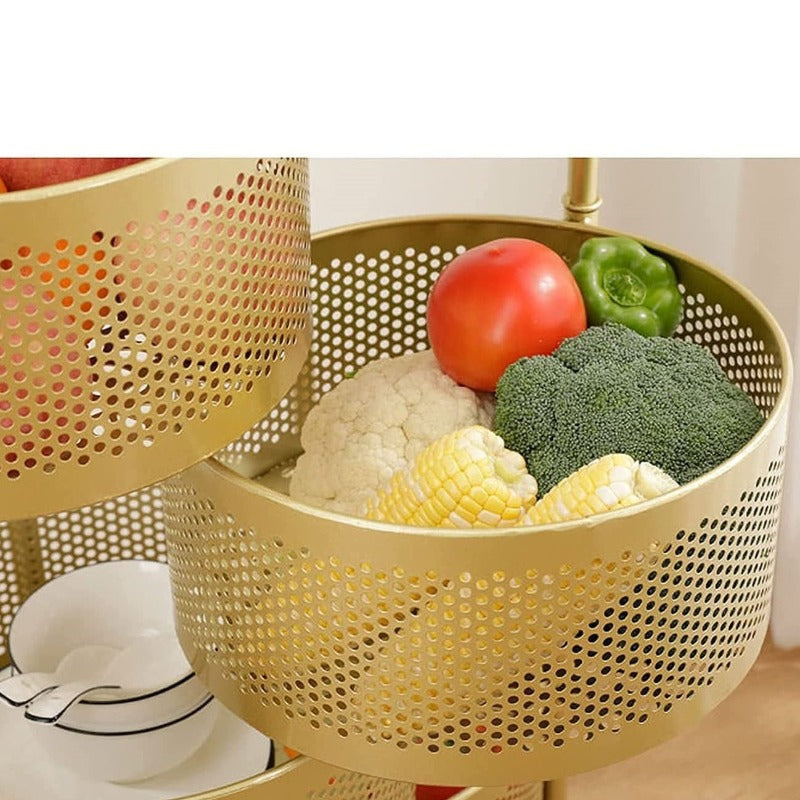 Parfait Rotating Basket Trolley (Golden Round) - waseeh.com