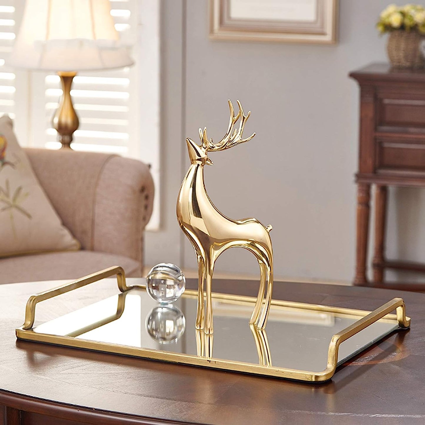 Golden Statue Deer Pearl Sculpture Decor (3pcs) - waseeh.com