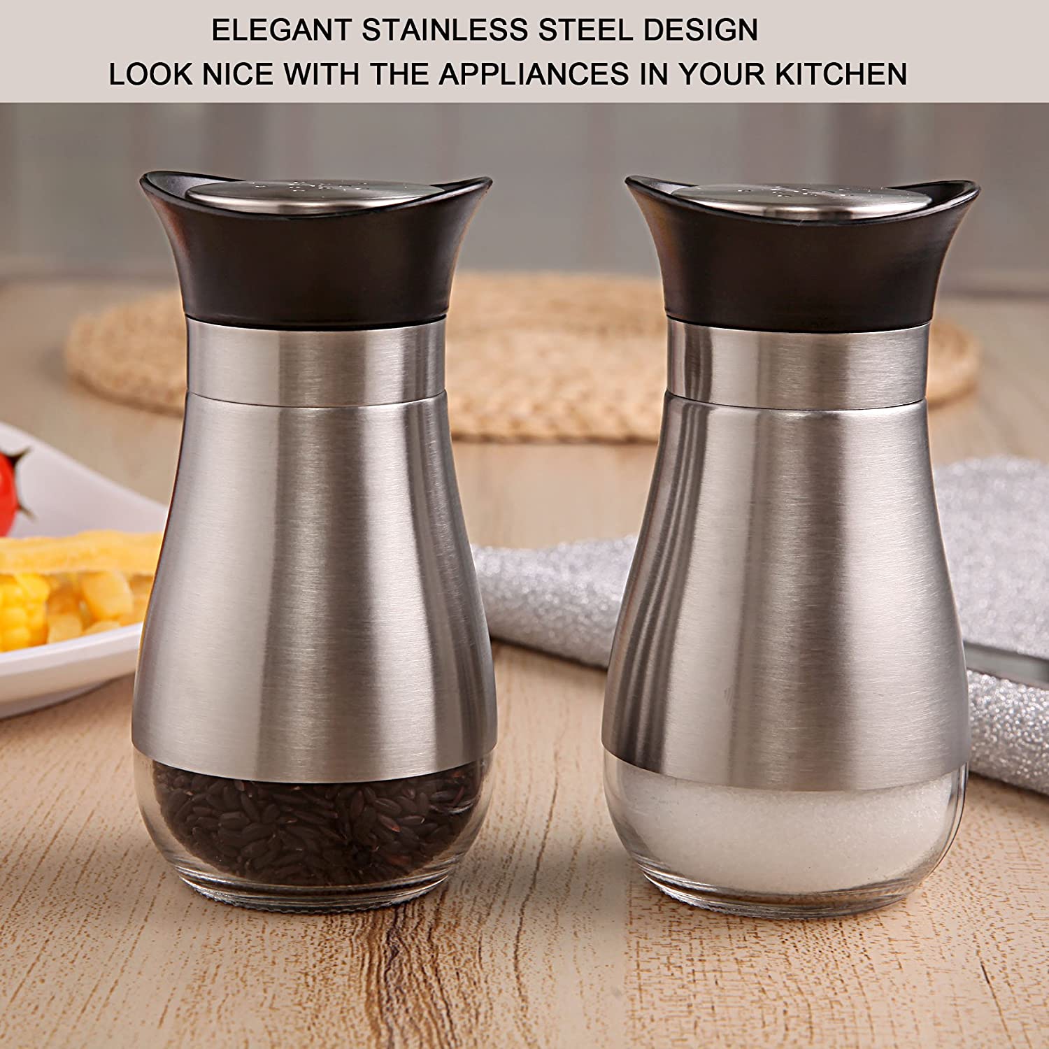 Stainless Steel Glass Lids Salt and Pepper (2Pcs) - waseeh.com