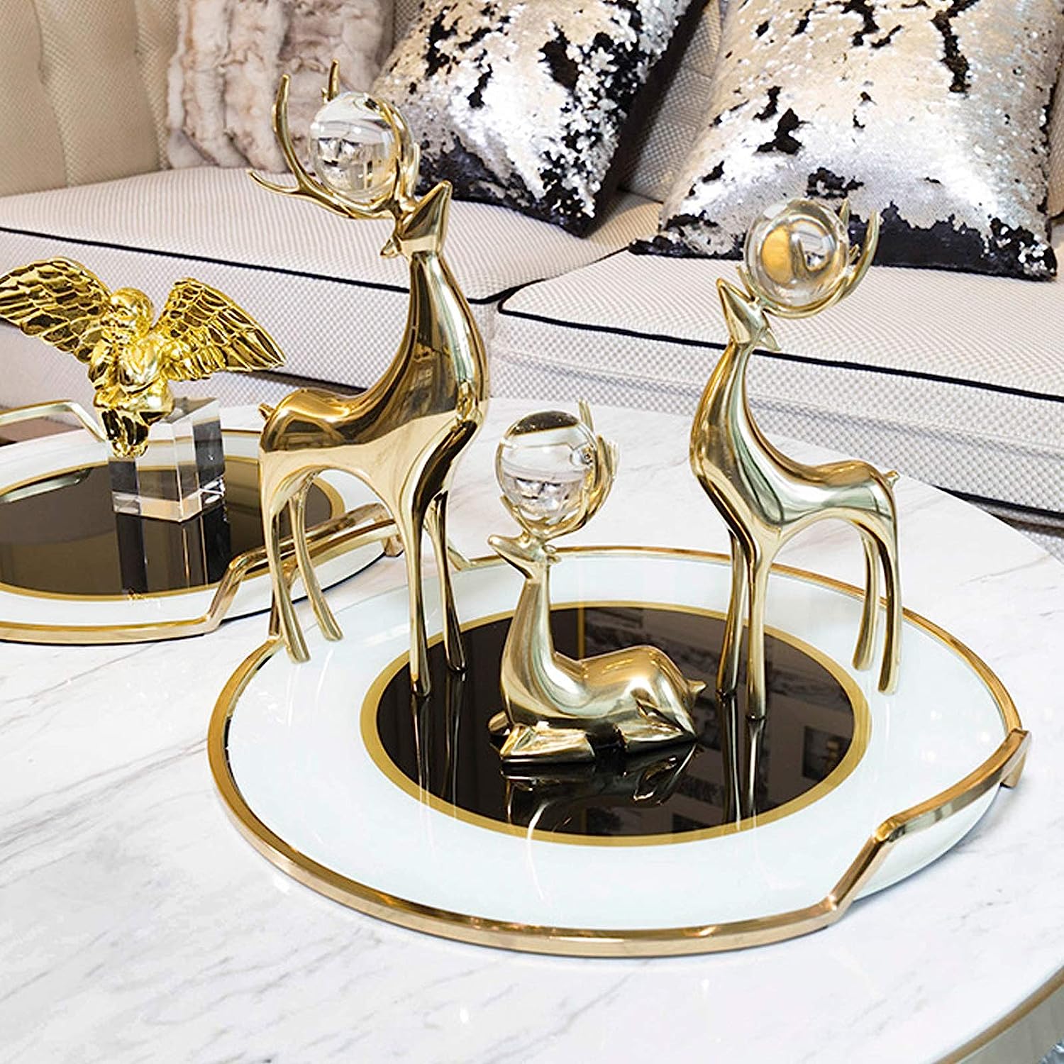 Golden Statue Deer Pearl Sculpture Decor (3pcs) - waseeh.com