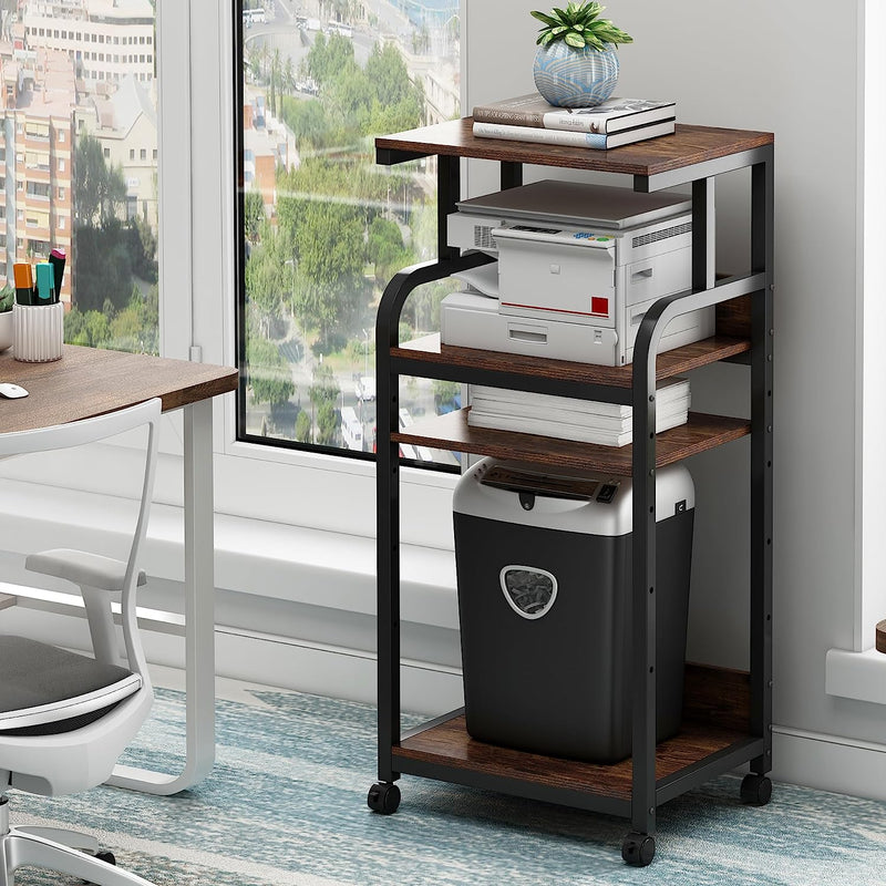 Printer Stand with Adjustable Storage Shelf, Large Tall Printer Table with Wheels - waseeh.com