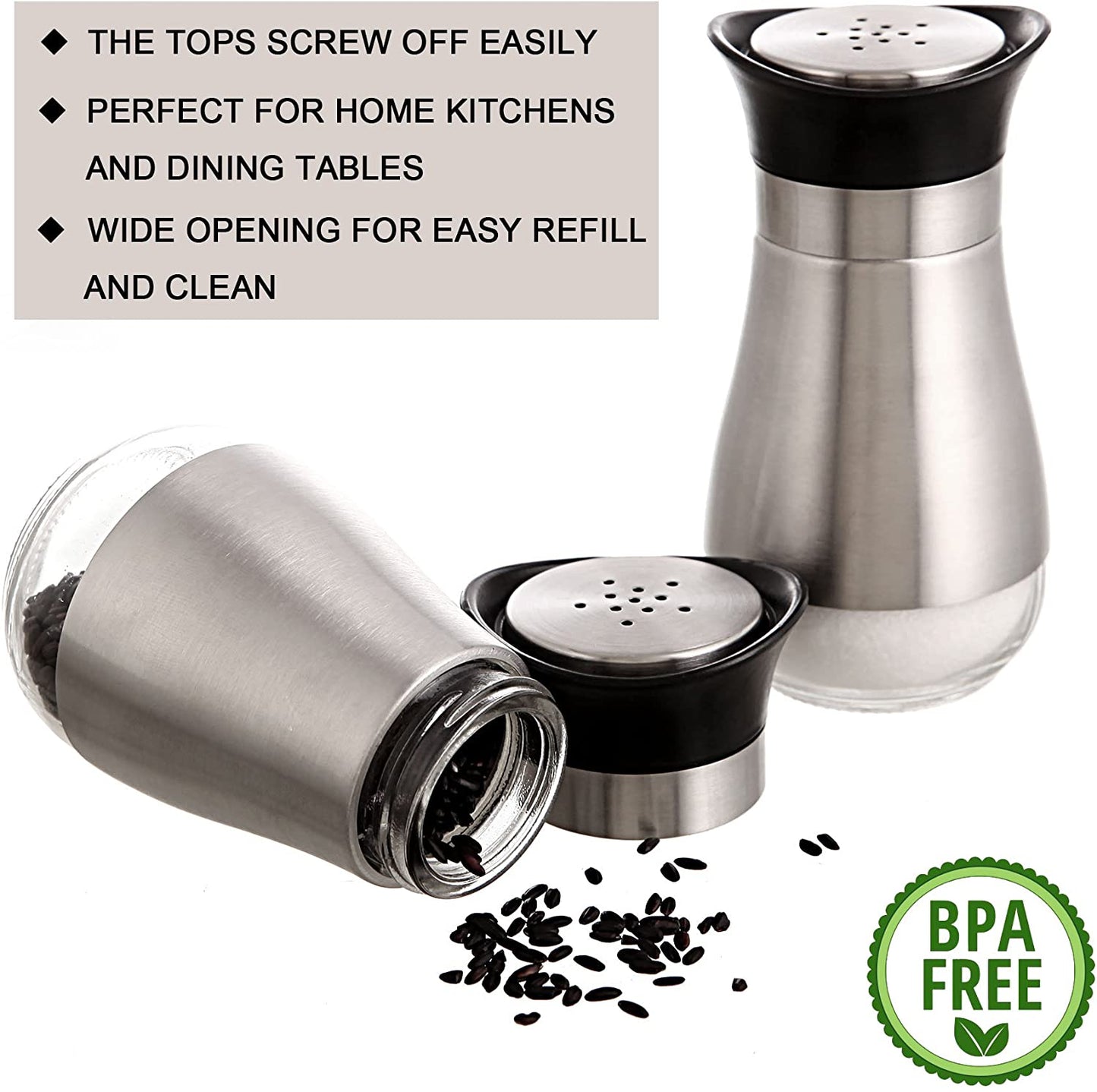 Stainless Steel Glass Lids Salt and Pepper (2Pcs) - waseeh.com
