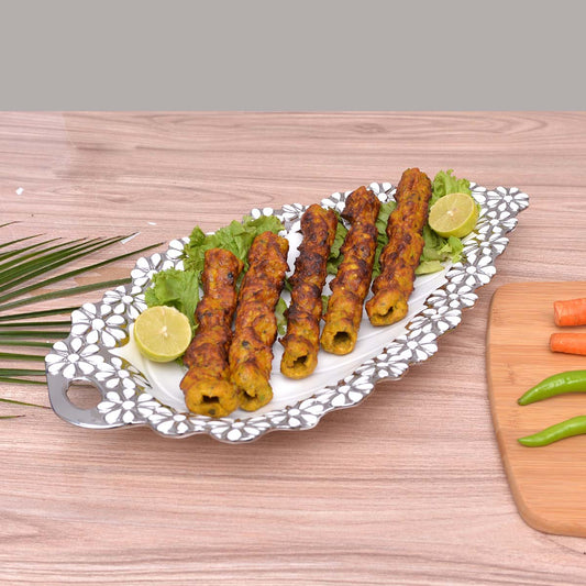 Leaf Style Cramic Trey with Silver Border - waseeh.com