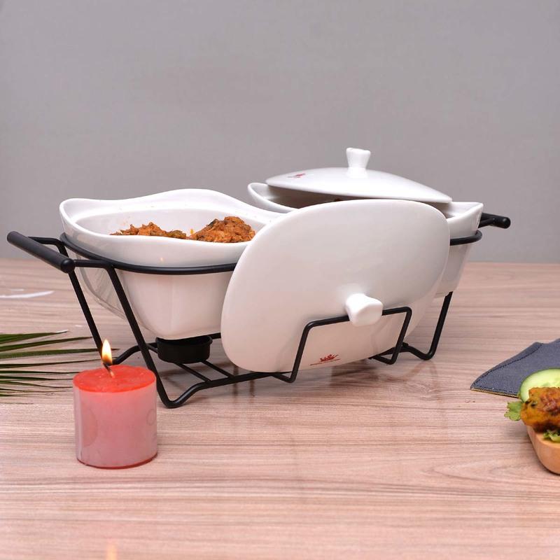 The Lavished Casserole Radiant Heated with Contrasted Black Stand - waseeh.com