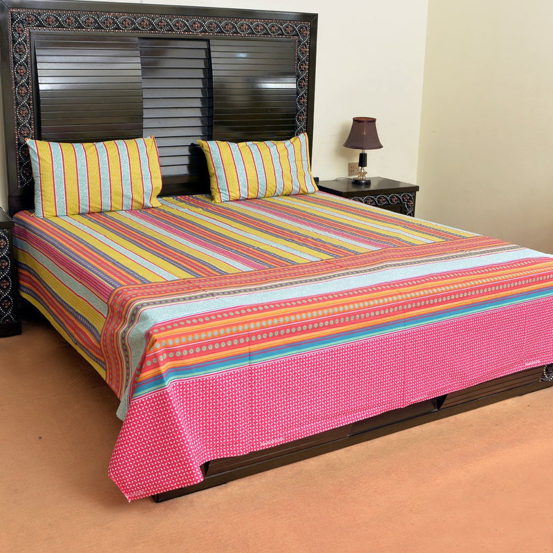 funky cotton bed sheet with 2 pillow cases - waseeh.com