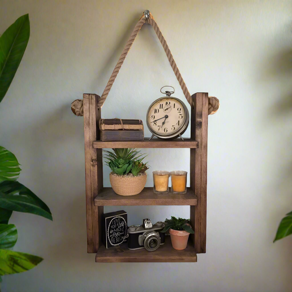 Rustic Wall Wood and Rope Ladder Shelf - Special