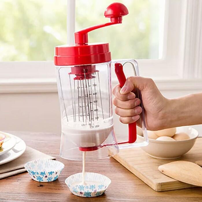 Bakeware 3-in-1 Manual Mixer Batter Dispenser for Cupcakes Muffin Cake Waffles Pancake Machine with Measurement Cookie Tools 010 - waseeh.com