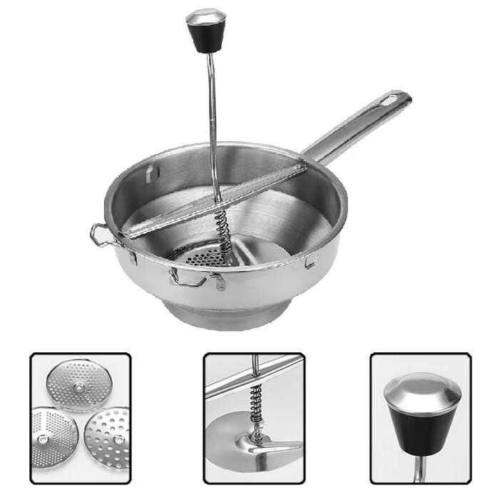 Manual Stainless Steel Fruit Jam Vegetable Potato Milling Grinder with 3 Discs Ideal for fruit vegetable sauces purees baby food - waseeh.com