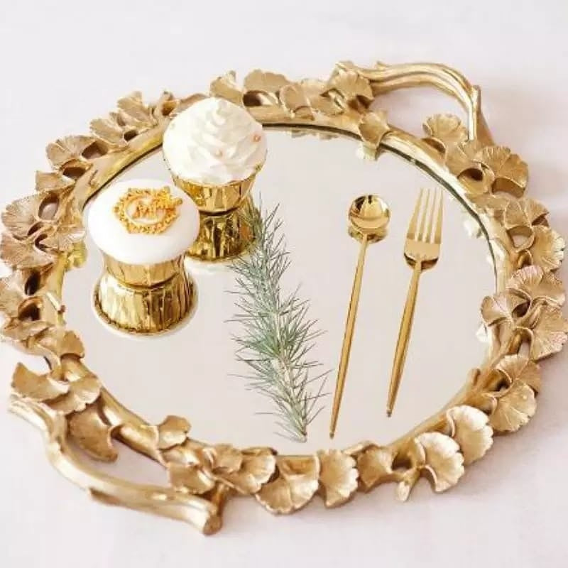 Jasmine Golden Ceramic Tray - waseeh.com