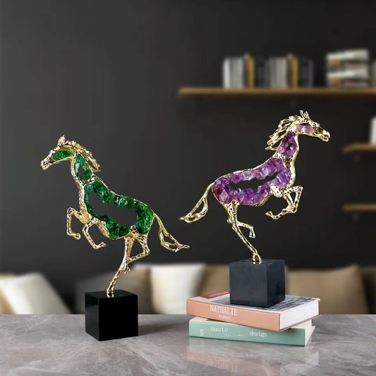Double Pearl Horse Sculpture Decor - waseeh.com