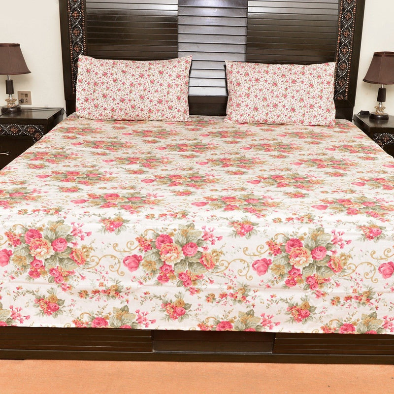 Elegant floral cotton bed sheet with 2 pillow case - waseeh.com