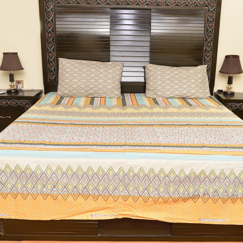 Orange splash cotton bed sheet with 2 pillow cases - waseeh.com