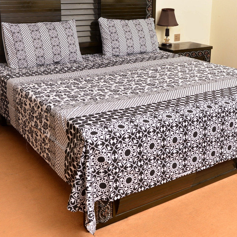 Black kriskros cotton bed sheet with 2 pillow cases - waseeh.com