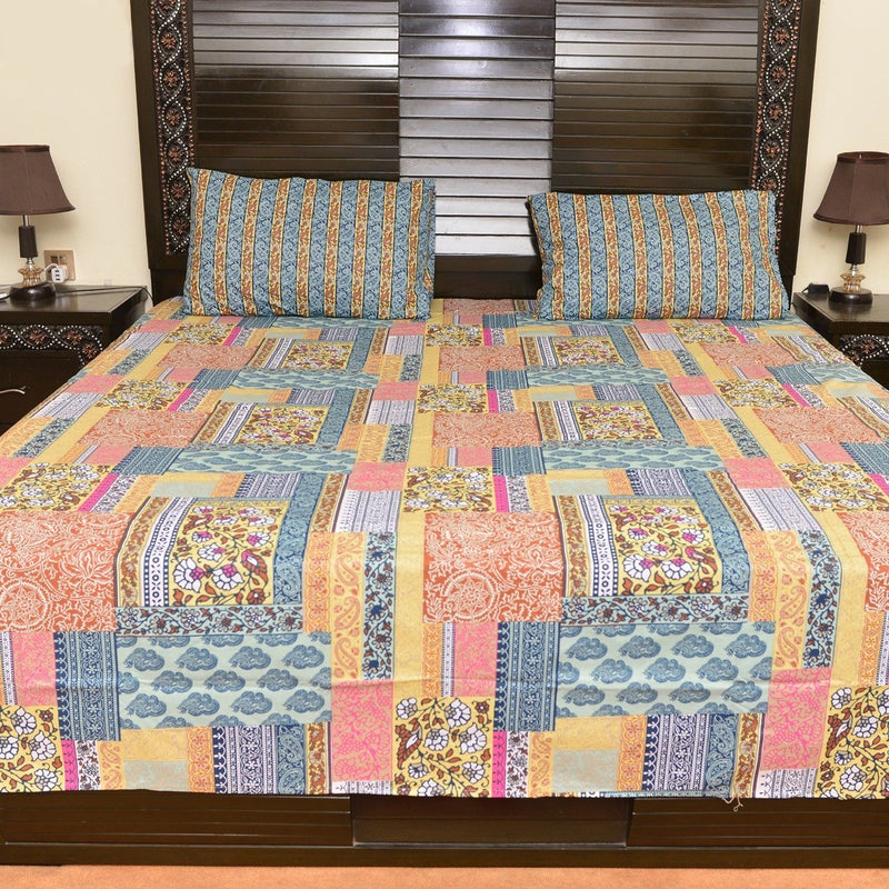 Zigzag burst cotton bed sheet with 2 pillow cases - waseeh.com