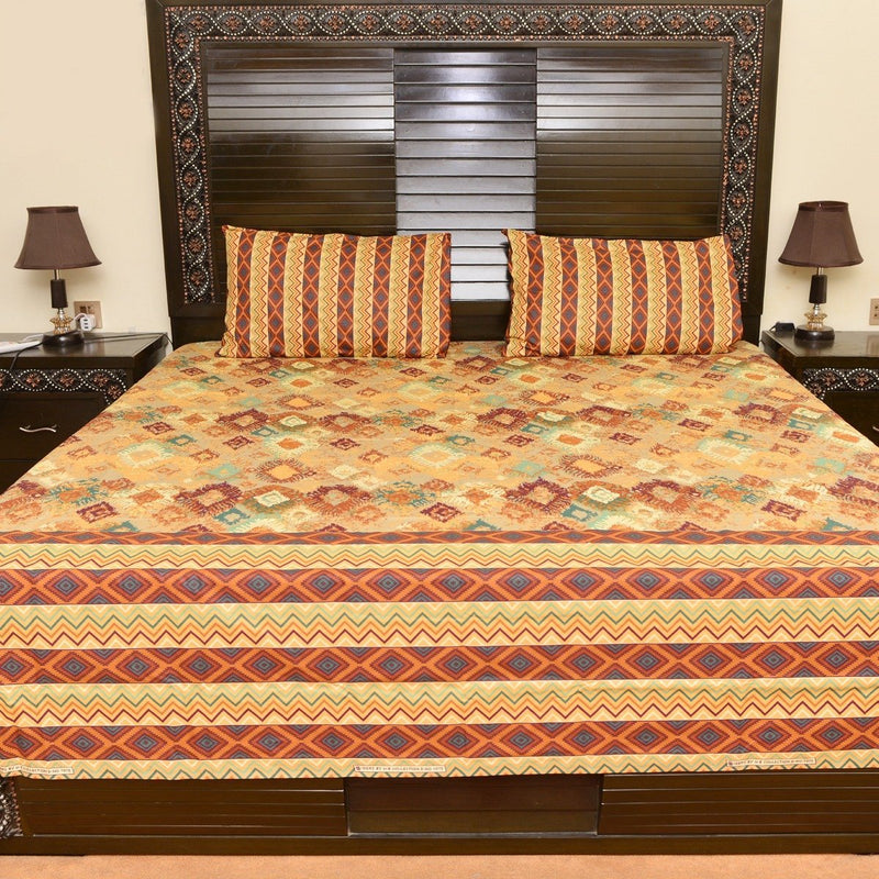 Elegant orange cotton bed sheet with 2 pillow cases - waseeh.com