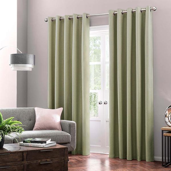 Ready Made Cotton Duck Plain Curtains with Lining & Stainless Steel Eyelet 8 Feet Length - waseeh.com