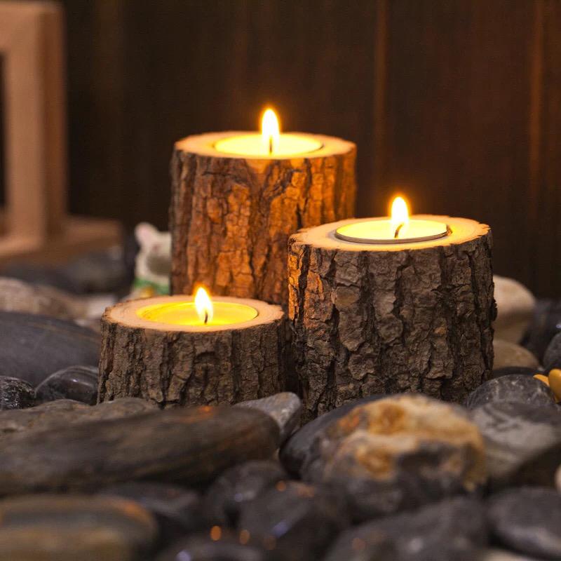 Wooden Log Candle Holders (3 Pcs) - waseeh.com