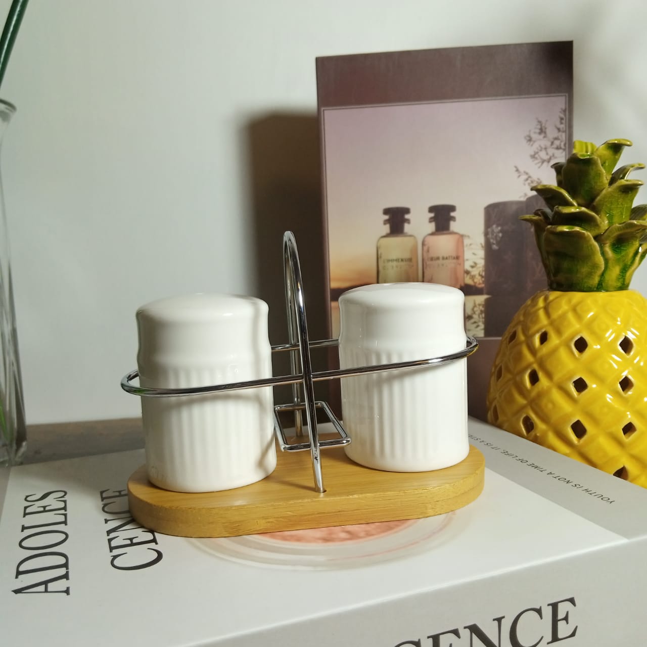 Imperial Ceramic Salt and Pepper Set With Bamboo Base - waseeh.com